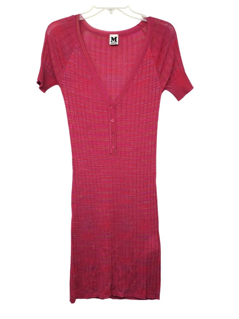 M Missoni Pink Knit Button Front Mini Dress 70s Babydoll Bodycon Y2K Girly